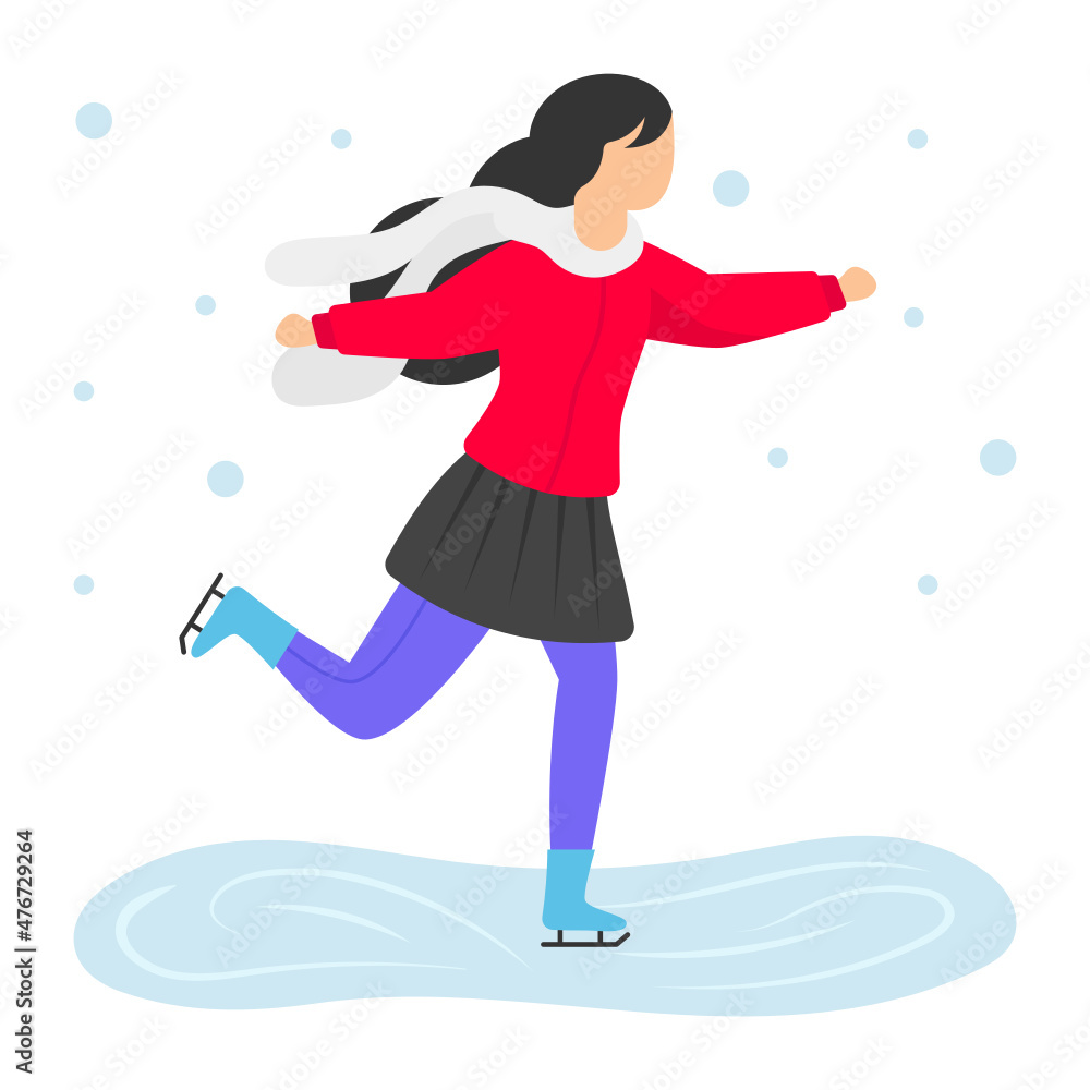 happy beautiful girl wearing warm winter clothe ice skating Concept Vector Color Icon Design, Winter Season activity Scene Symbol, Wintertime Sign, Holiday Celebration in Snowy Park Stock Illustration happy beautiful girl wearing warm winter clothe ice skating Concept Vector Color Icon Design, Winter Season activity Scene Symbol, Wintertime Sign, Holiday Celebration in Snowy Park Stock Illustration