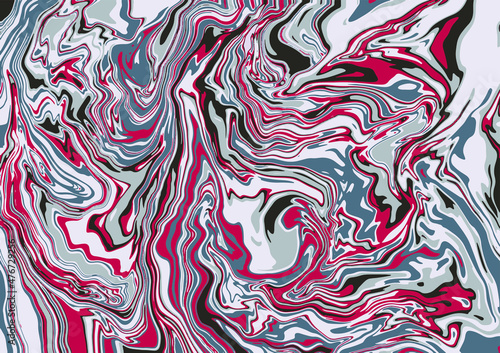 Fluid art texture. Abstract background with swirling paint effect. Liquid acrylic picture that flows and splashes. Mixed paints for interior poster. Red, black and gray overflowing colors