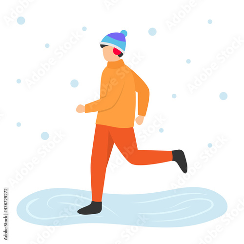 Athletic Man Running In Winter Day On Snow Concept Vector Color Icon Design, Winter Season activity Scene Symbol, Wintertime Sign, Holiday Celebration in Snowy Park Stock Illustration