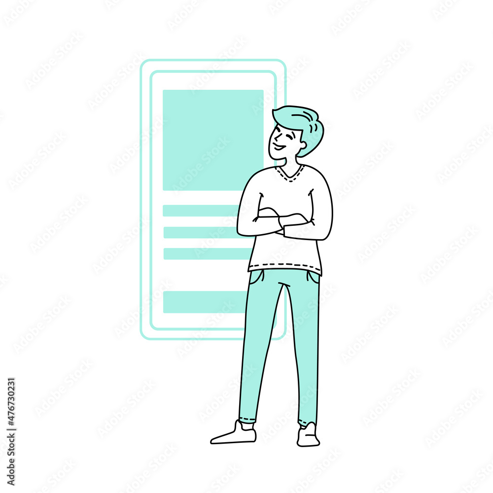 People in the office_a satisfied man and the phone screen_line_flat People in the office_a satisfied man and the phone screen_line_flat