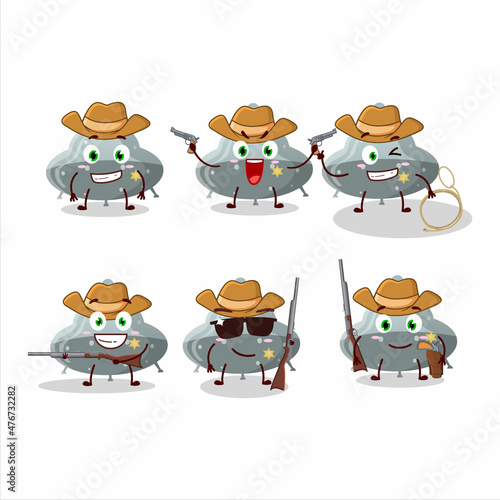 Cool cowboy UFO gray gummy candy cartoon character with a cute hat