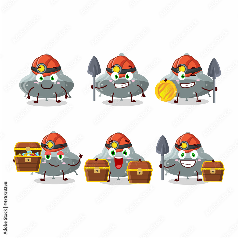 Fototapeta premium miners UFO gray gummy candy cute mascot character wearing helmet