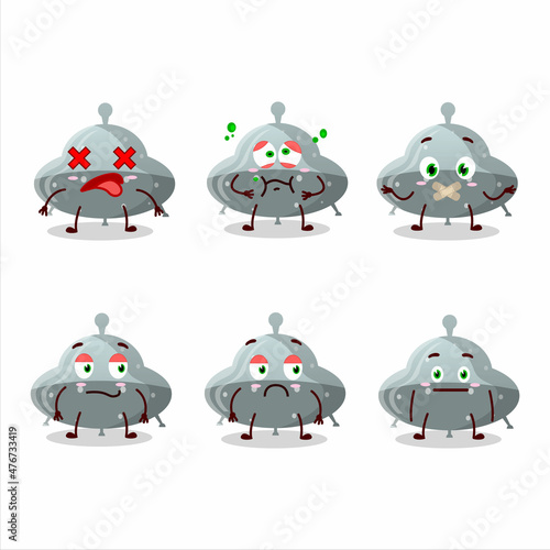 UFO gray gummy candy cartoon character with nope expression