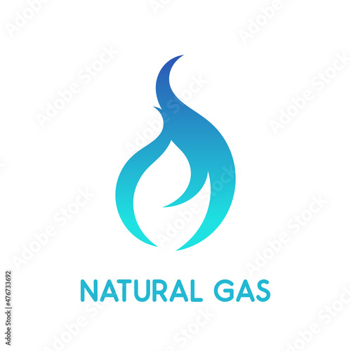 Natural gas icon. Blue flame on white background. Natural power sources. Propane or butane blue flame. Electricity generation. Flammable methane gas. Energy crisis. Vector illustration, flat, clip art