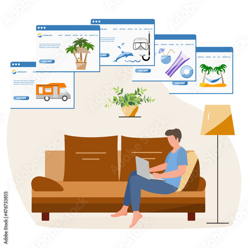 Vector People Booking Vacation Plan Travel Tourism