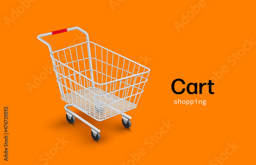 Shopping cart put on an orange background for shopping promotion sale concept design,vector 3d virtual isolated for advertising design