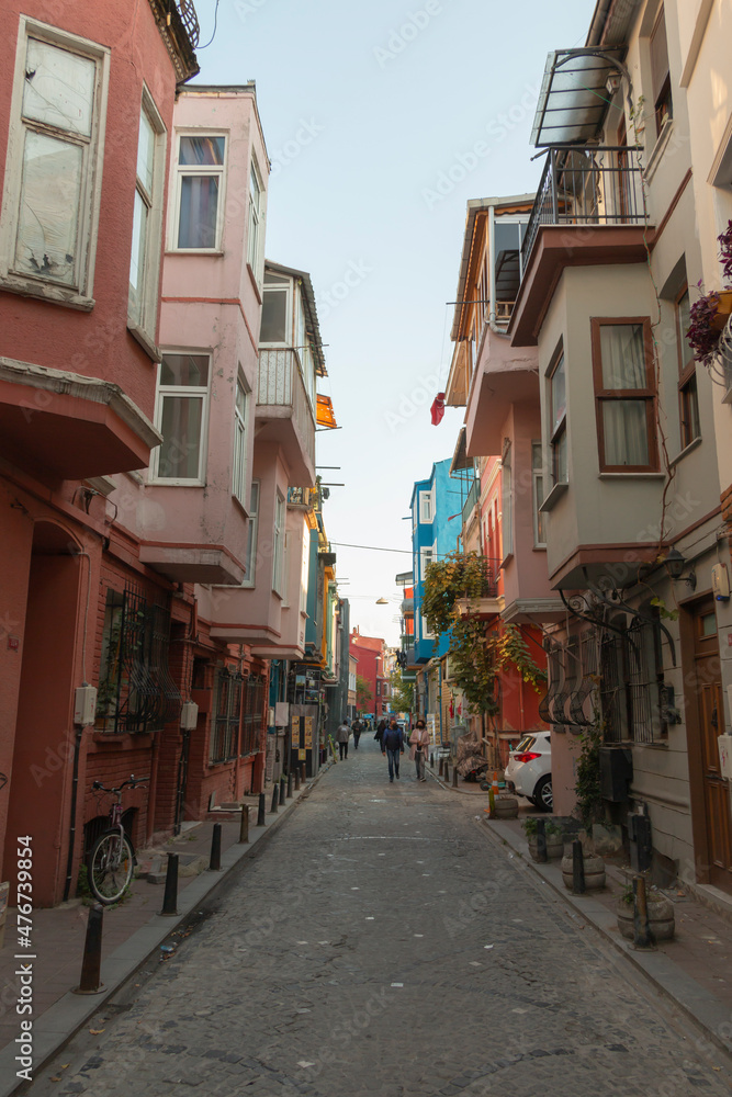 Balat district street view in Istanbul. Balat is popular tourist attraction.  