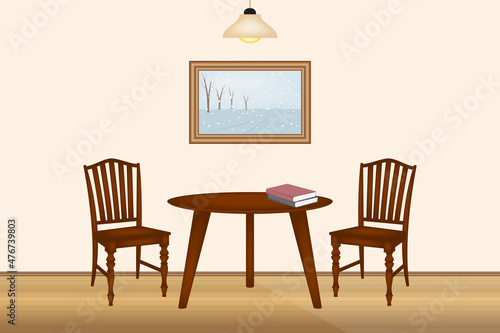 Simple room with chair, table and painting, vector illustration