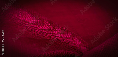 The texture pattern of the background, decor ornament, silk dense fabric of red cent, you can make (something) look more attractive by adding decorative elements. photo