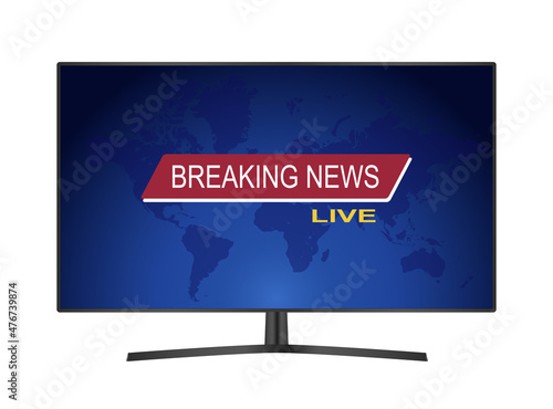 Breaking news logo on a tv screen, vector illustration