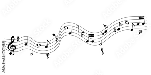 Music staff and notes design. Banner for sound, song, presentation, audio. Vector illustration isolated.