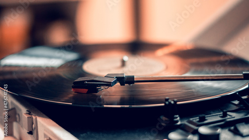 A turntable is playing
