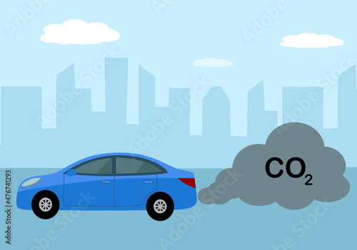 Fototapeta Naklejka Na Ścianę i Meble -  Car pollution with carbon dioxide toxic gas concept vector illustration. 