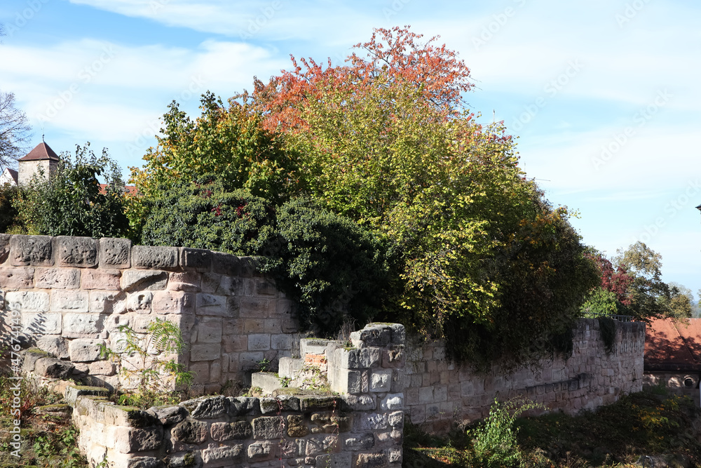 Herbst, Burg, Mauer, Baum, Herbstlaub Herbst, Burg, Mauer, Baum, Herbstlaub