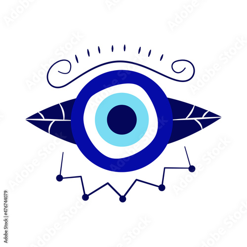 Evil eye greek amulet isolated.Turkish amulet an eyeball in blue for protection. Vector illustration in a flat style.