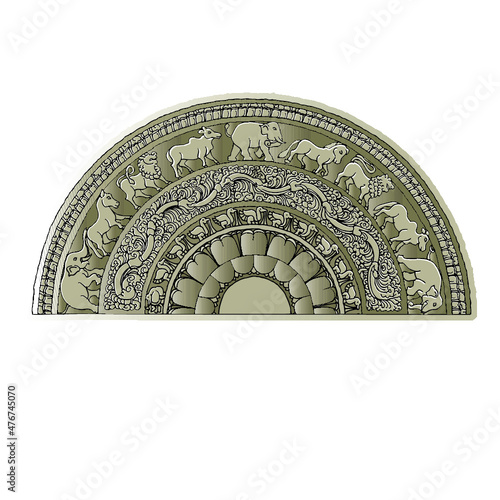  Sri Lanka moonstone carved semi-circular stone slab