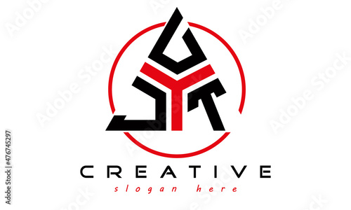 emblem badge with wings JUT letter logo design vector, business logo, icon shape logo, stylish logo template
