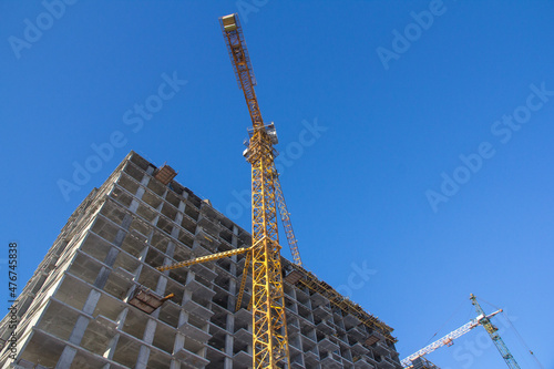 Construction of an apartment building. Construction of a multistorey concrete building.