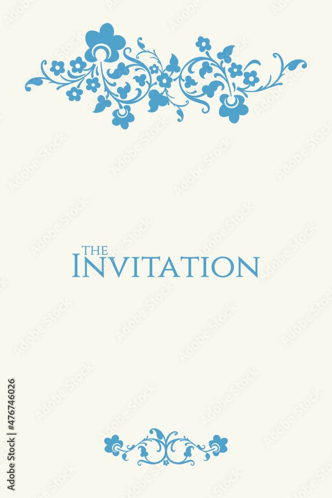 Vector template with classic blue floral ornaments or calligraphic vignette