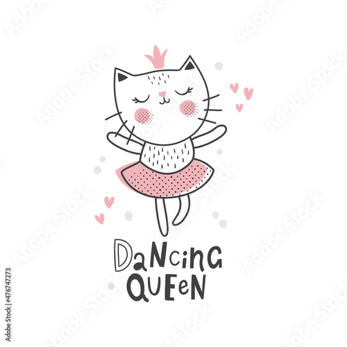 vector ballerina cat and lettering text card