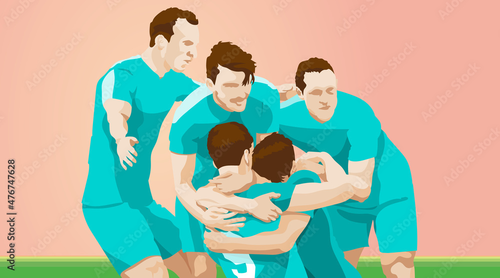 Soccer Illustration. A circle of joy that gathers and embraces the players who scored goals and scored shots. Vector Soccer Illustration. A circle of joy that gathers and embraces the players who scored goals and scored shots. Vector