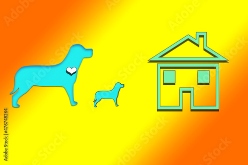 Dog love simple logo. Dog with his puppy in front of the house