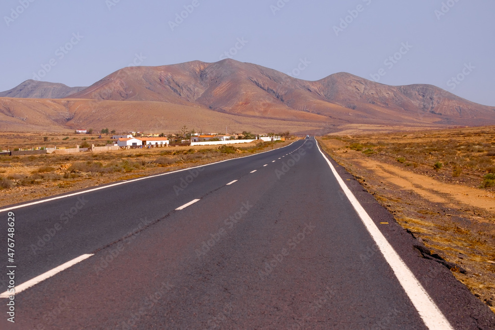 The road in the center of the Canary Island of Fuerteventura
