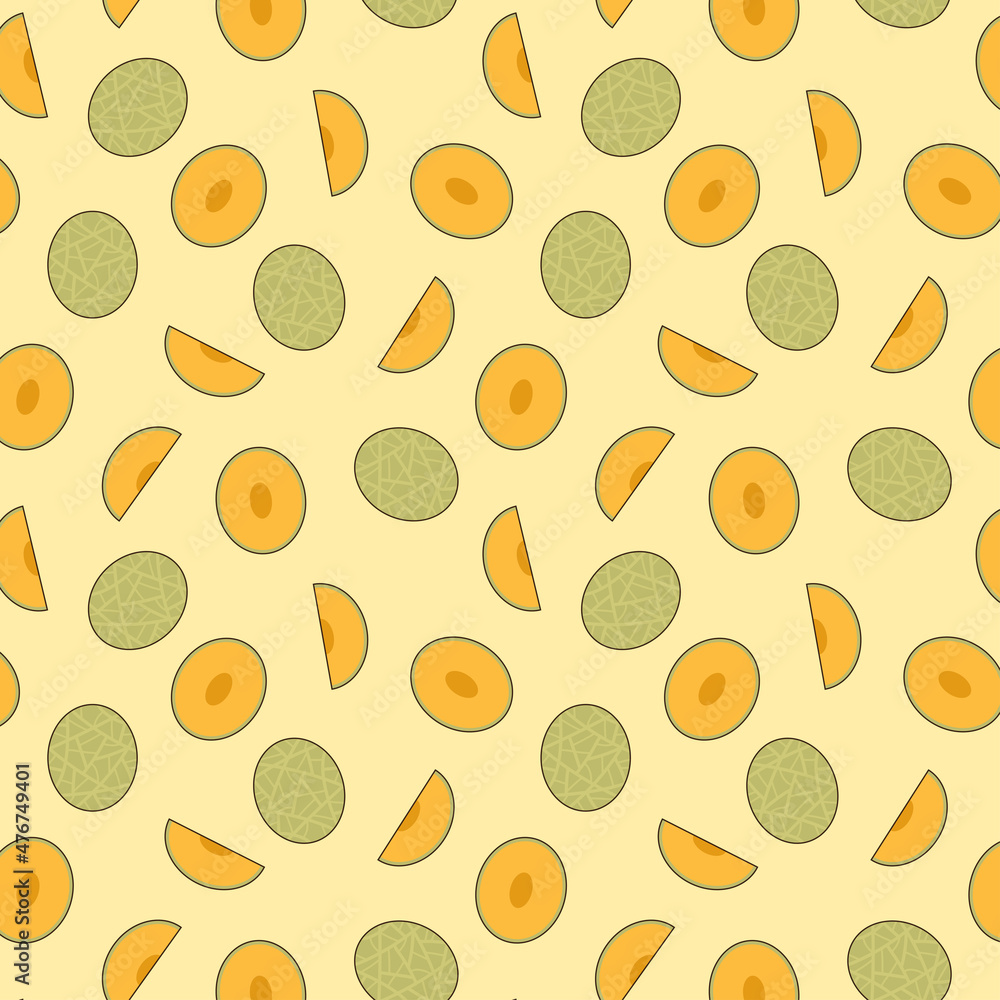 Melon vector. Melon pattern wallpaper. Melon on yellow background. Melon vector. Melon pattern wallpaper. Melon on yellow background.