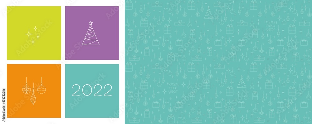 Fototapeta premium a New Year's banner in a minimalist style, a greeting card template, a place for text, a postcard with pattern elements, an elegant solution