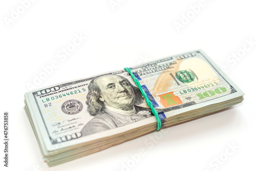 Bundle of dollars isolated on white background with copy space. Financial concept.