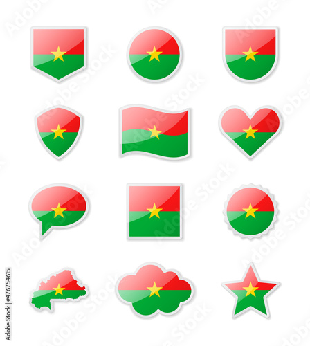Burkina Faso - set of country flags in the form of stickers of various shapes.
