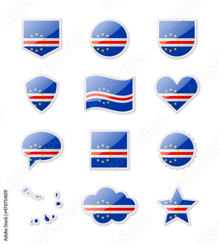 Cape Verde - set of country flags in the form of stickers of various shapes.