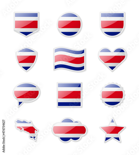 Costa Rica - set of country flags in the form of stickers of various shapes.