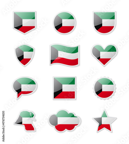 Kuwait - set of country flags in the form of stickers of various shapes.