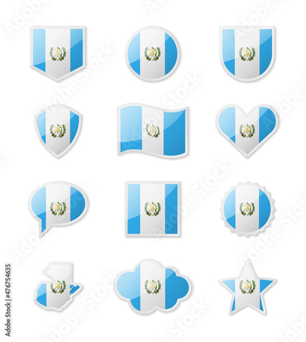 Guatemala - set of country flags in the form of stickers of various shapes.