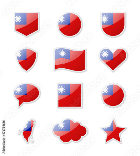 Free Download Taiwan - set of country flags in the form of stickers of various shapes. - GFXLoad