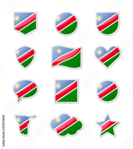 Namibia - set of country flags in the form of stickers of various shapes.