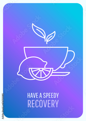 Have quick recovery blue gradient postcard with linear glyph icon. Greeting card with decorative vector design. Simple style poster with creative lineart illustration. Flyer with holiday wish