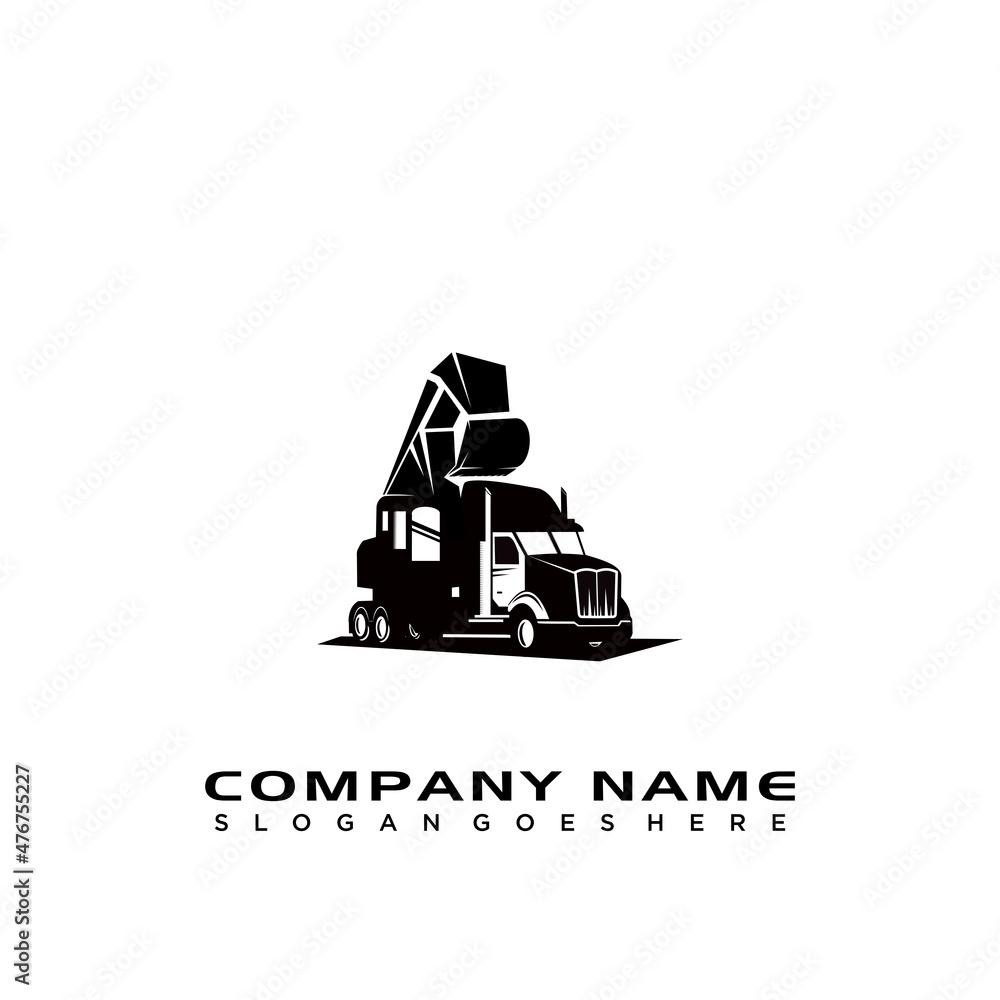truck illustration silhouette abstract logo template vector, cargo logo, delivery cargo trucks, Logistic logo pack, Logo set with truck and trailer, Excavator Silhouette Illustration Logo Vector.