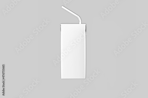 Juice or milk carton box with drinking straw mockup isolated on a grey background. 3d rendering. photo
