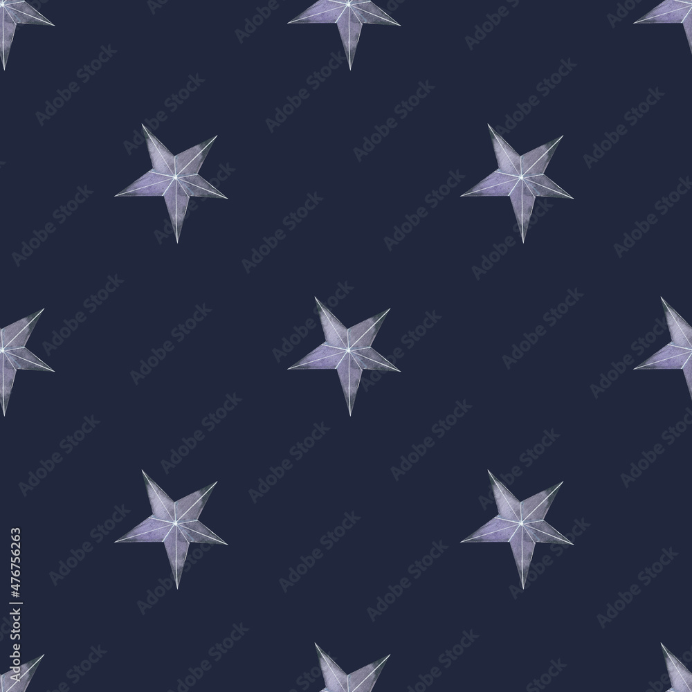 Seamless pattern with star in dark sky.