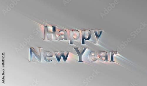 happy new year  glass letter with chromatic aberration refraction dispersion 3d illustration