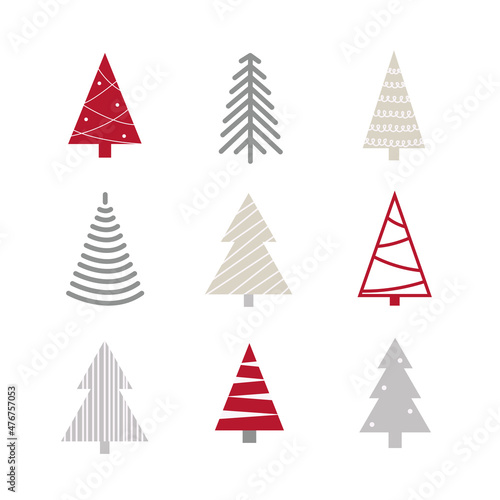 Set of Christmas trees in flate style isolated on white background