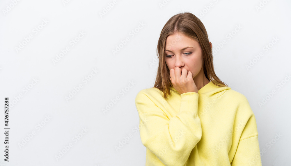 Young Russian woman isolated on white background having doubts Young Russian woman isolated on white background having doubts