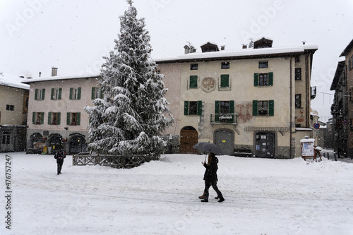 Bormio Medieval village Valtellina Italy under the snow in winter photo