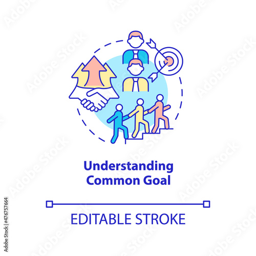 Understanding common goals concept icon. Teamwork strategy abstract idea thin line illustration. Isolated outline drawing. Editable stroke. Roboto-Medium, Myriad Pro-Bold fonts used
