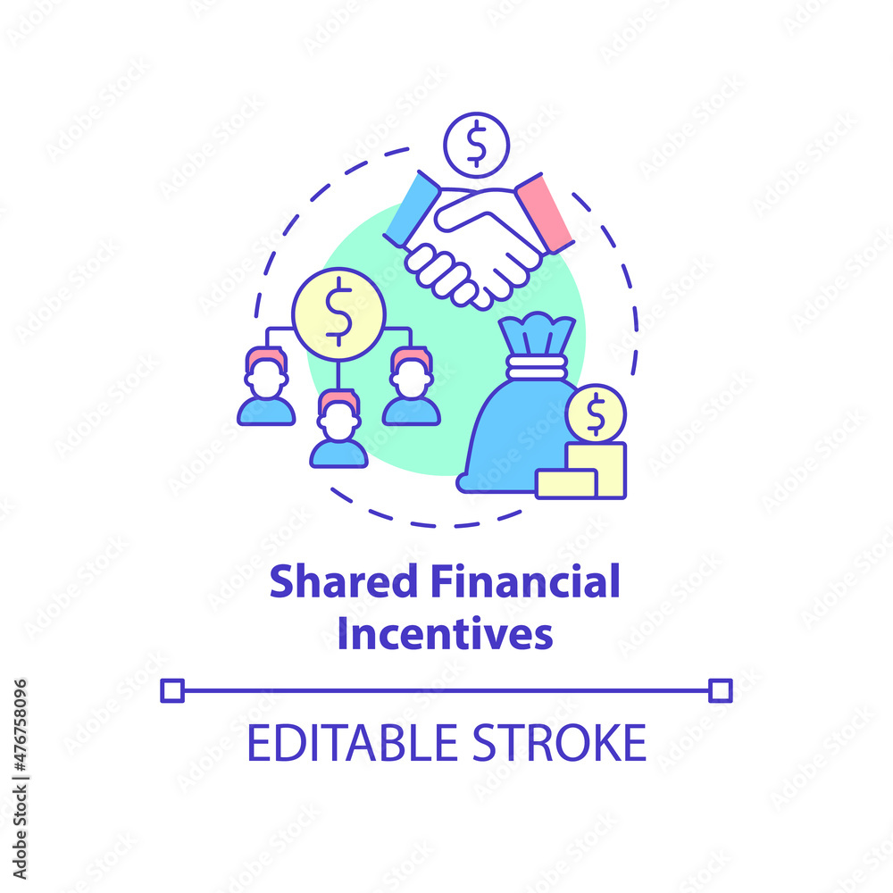 Shared financial incentives concept icon. Teamwork productivity motivation abstract idea thin line illustration. Isolated outline drawing. Editable stroke. Roboto-Medium, Myriad Pro-Bold fonts used Shared financial incentives concept icon. Teamwork productivity motivation abstract idea thin line illustration. Isolated outline drawing. Editable stroke. Roboto-Medium, Myriad Pro-Bold fonts used