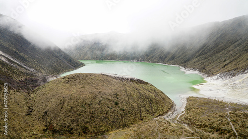 Volcanic lake Laguna Verde in Colombia.