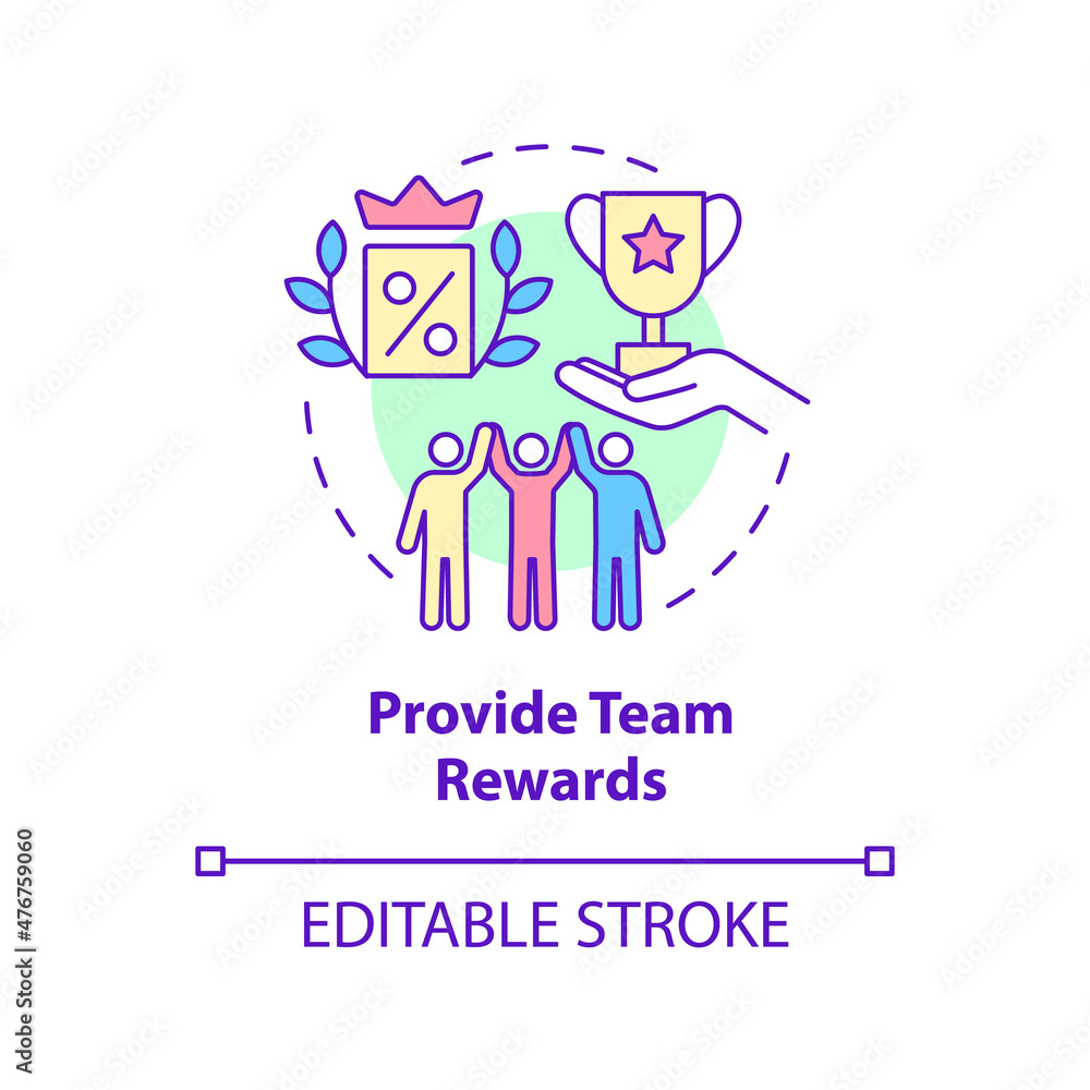 Provide team rewards concept icon. Motivation for employees abstract idea thin line illustration. Isolated outline drawing. Editable stroke. Roboto-Medium, Myriad Pro-Bold fonts used Provide team rewards concept icon. Motivation for employees abstract idea thin line illustration. Isolated outline drawing. Editable stroke. Roboto-Medium, Myriad Pro-Bold fonts used