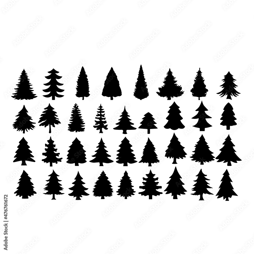 silhouette forest tree garden sets illustration design